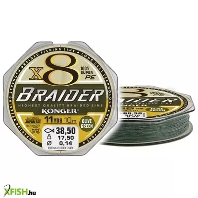 Konger Braider X8 Olive Green Fonott Előkezsinór 10m 0,04mm 4,05Kg