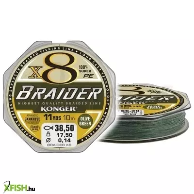 Konger Braider X8 Olive Green Fonott Előkezsinór 10m 0,08mm 7,6Kg