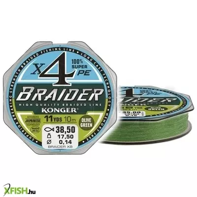 Konger Braider X4 Olive Green Fonott Előkezsinór 10m 0,08mm 5,2Kg