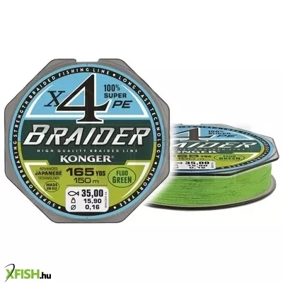 Konger Braider X4 Lime Green Fonott Zsinór 150m 0,10mm 9,8Kg