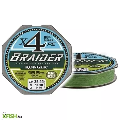 Konger Braider X4 Olive Green Fonott Zsinór 150m 0,12mm 10,1Kg