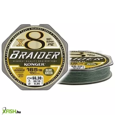 Konger Braider X8 Olive Green Fonott Zsinór 150m 0,25mm 30,1Kg