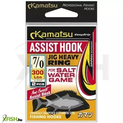 Kamatsu Assist Hook Jig Heavy Ring Műcsali Segédhorog 11/0 400 Lbs 2 db/csomag
