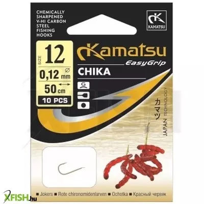 Kamatsu Bloodworm Chika Előkötött Match Horog Lapkás Arany 50 cm 0,10 mm 18 Gf 10 db/csomag