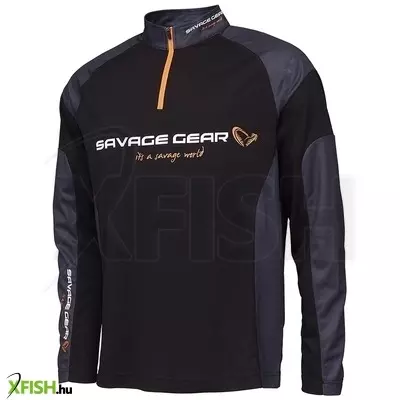 Savage Gear Tournament Gear Shirt Fekete Színű Hosszú Ujjú Horgász Póló Xl