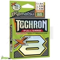 Kamatsu Braided Line Techron Full Drag X8 Olive Green Fonott Pergető Zsinór 150m 0,04mm 3,48Kg