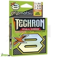 Kamatsu Braided Line Techron Full Drag X8 Lime Green Fonott Pergető Zsinór 150m 0,08mm 4,54Kg
