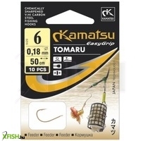 Kamatsu Tomaru Előkötött Feeder Horog Lapkás Arany 50 Cm 0,18 mm 4 Gf 10 db/csomag