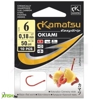 Kamatsu Maize Okiami Előkötött Feeder Horog Füles Piros 50 Cm 0,16 mm 8 Rr 10 db/csomag