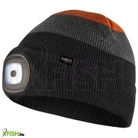 Neotools Kötött Horgász Sapka Beépített Led Lámpával Fekete Szürke Narancs