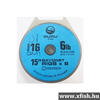 Guru Bayonet Ready Rigs 15”/38cm - 16 QM1 - 6lb/0,17mm - Előkötött Szakáll Nélküli Horog Szivacskorongon 8db/cs