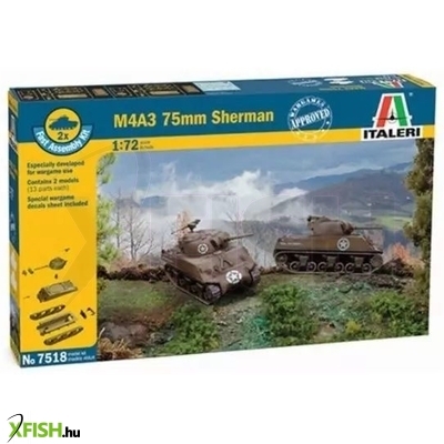 Italeri: M4A3 75 mm Sherman tank makett ragasztóval, 1:72