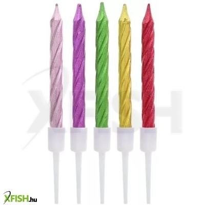 Beauty & Charm: Metál fényű csavart gyertya - 8 cm, 10 db-os