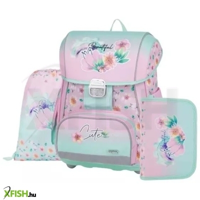 Virág mintás prémium iskolatáska szett - 3 részes