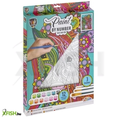 Grafix - fess számok szerint unicorn vászon-30x40cm +12 festék + 3 ecset