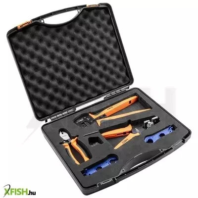 Neotools napelem szerelő szerszámkészlet, 5db, kábelcsupaszító, kábelvágó, krimpelő fogó, csatlakozó fogók, kofferben