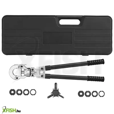 Neotools csőcsatlakozó prés készlet pex csatlakozókhoz, cserélhető fejekkel, csőkalibráló szerszámmal