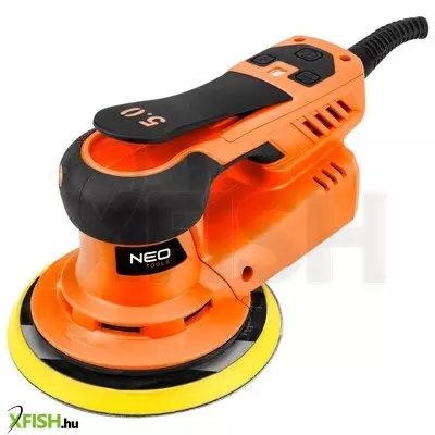Neotools excentercsiszoló,szénkefementes motor, 350w/150mm, 6 fokozatú ford.szám szabályzás, porszívó csatlakozó