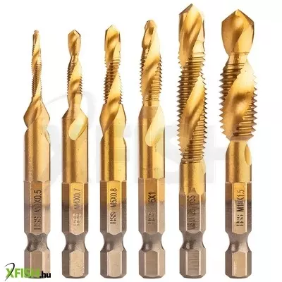 Neotools gépi menetfúró készlet, 2az1ben előfúró éllel, hss-titán, m3-m10, 6db, hatszög szárral