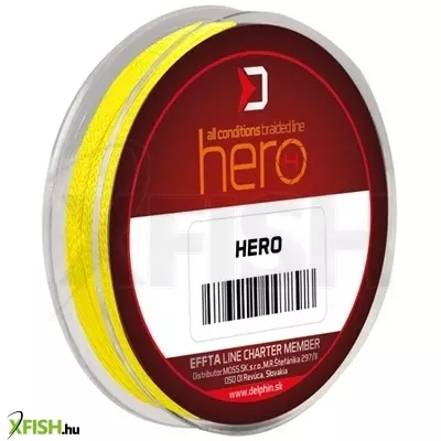 delphin hero 4 fonott előkezsinór fluo sárga 0,25mm 16,80kg 15m