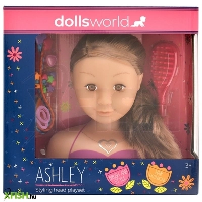 dolls world fésülhető babafej sok kiegészítővel barna ashley