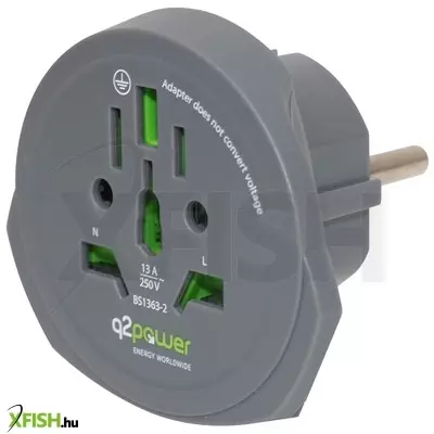 Q2power 1.100100-th utazóadapter, world to europe, bemeneti feszültség 100-250 v, 16 a, teljesítmény 100v-1600w/250v-4000w