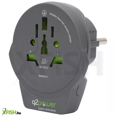 Q2power 1.100110-th utazóadapter, world to europe usb, USB 5v 2.4a, max. 16 a, 250 V - 4000 W teljesítmény