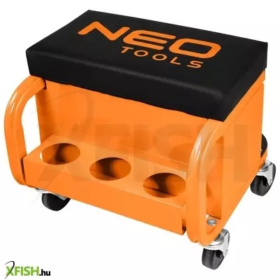 Neotools szerelőszék, fém szerkezetű, kerekekkel, szerszámfiókokkal