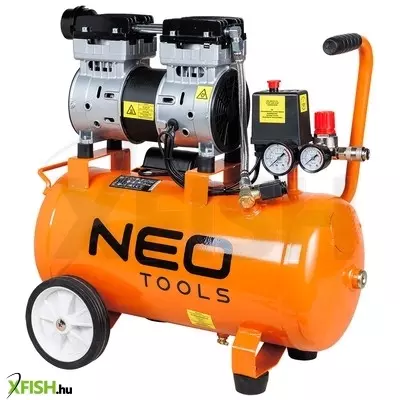 neotools kompresszor, 24l, 8 bar, 125l/min,  extra csendes, kefementes motorral, olajmentes, 80db