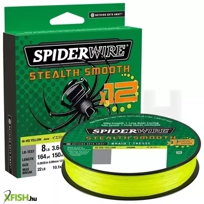 SpiderWire Stealth Smooth 12 Braid Filler Spools 12 Szálból szőtt Fonott Pergető Zsinór 150m Hi-Vis Sárga 6.8kg | 0.13mm 6lb