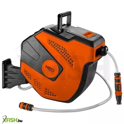 Neotools autómata tömlődob, 20 M locsolótömlő + 2 M csatlakozó tömlő, 10 bar, pp ház, PVC tömlő, falra szerelhető