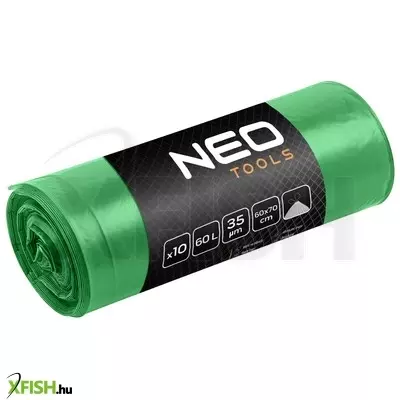 Neotools szemeteszsák 60l, 60x70cm, zöld,erősített húzószalagos, vastagság35mic, 10db