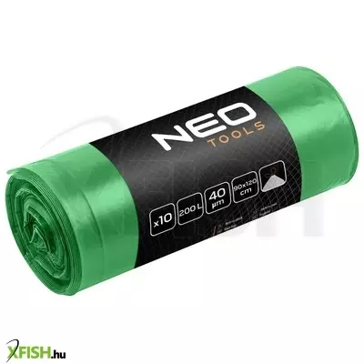 neotools szemeteszsák 200l, 90x120cm, zöld, erősített húzószalagos, vastagság40mic, 10db