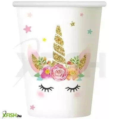 Unikornis mintás papírpohár, 6 db-os csomag - 266 ml