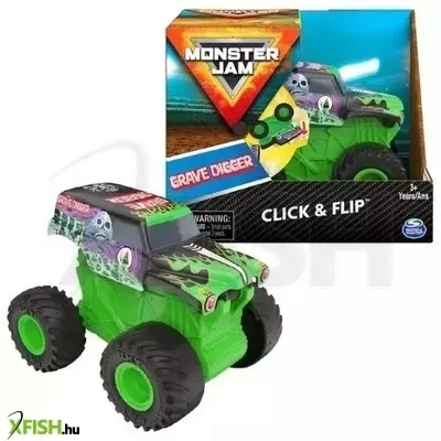 monster jam - click & flip: grave digger hátrahúzhatós kisautó
