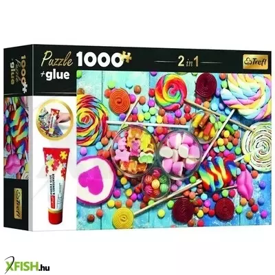 Trefl: Édességek puzzle - 1000 darabos + ragasztó