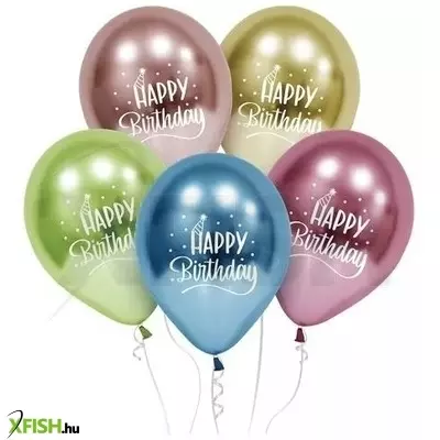 Beauty and Charm: Happy Birthday 5 db-os metál fényű lufi csomag - 30 cm