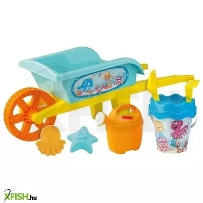 homokozó szett talicskával, 8 részes - tengeri állatok