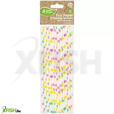 Pöttyös papír szívószál, 12 db-os, 20 cm
