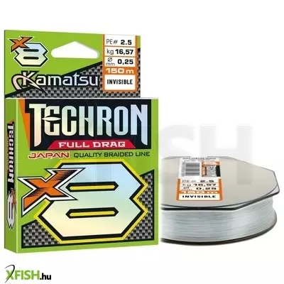 Kamatsu Braided Line Techron Full Drag X8 Invisible Fonott Pergető Zsinór 150m 0,06mm 4,07Kg