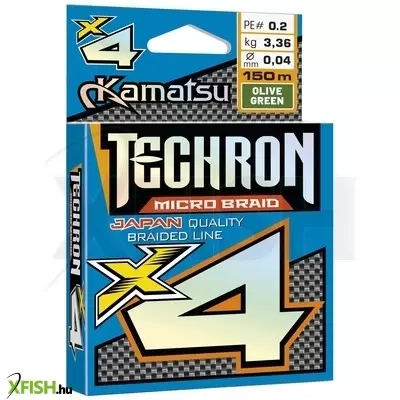 kamatsu braided line techron micro braid x4 olive green fonott pergető zsinór 150m 0,03mm 2,63kg