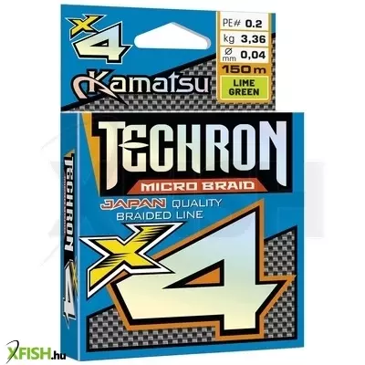 Kamatsu Braided Line Techron Micro Braid X4 Lime Green Fonott Pergető Zsinór 150m 0,10mm 5,91Kg