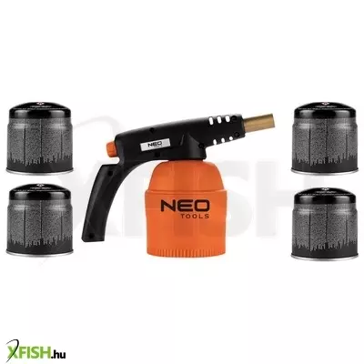 Neotools gázforrasztó, perzselő, gázégő 4db tartállyal, 190g, szelepes tartállyal