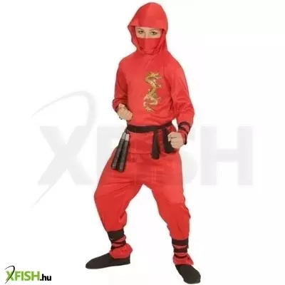 Piros ninja jelmez sárkány mintával - 116 cm