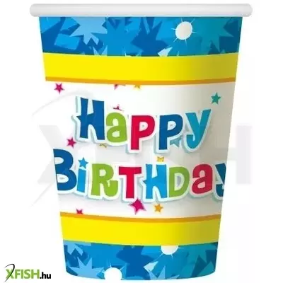 Boldog születésnapot! papírpohár - kék, 6 db-os