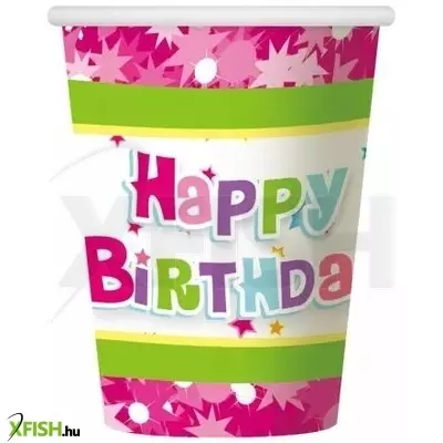 boldog születésnapot! papírpohár - rózsaszín, 6 db-os