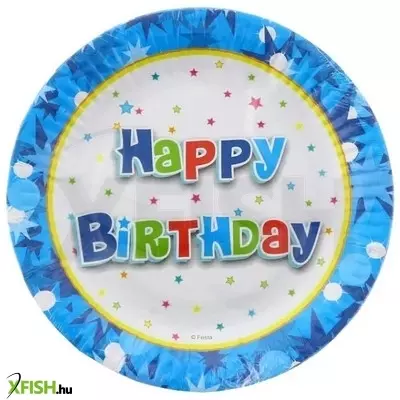 Boldog születésnapot! feliratú papírtányér - kék, 6 db-os