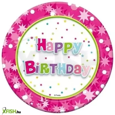 Boldog születésnapot! feliratú papírtányér - pink, 6 db-os