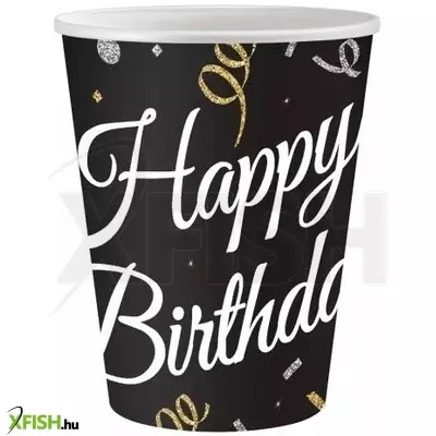 Boldog születésnapot! papírpohár - fekete, 6 db-os