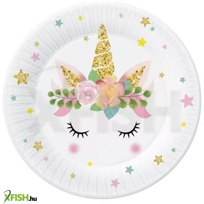 Virágos unikornis mintás papírtányér - 18 cm, 6 db